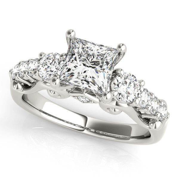 Engagement Ring Diamond Setting 1.75 ct Princess Cut Moissanite Center and Diamond Wedding Band - Renee - Moissanite Rings