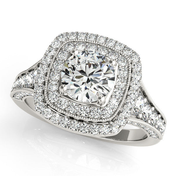 Double Halo Diamond Setting Moissanite Center - Dina - Moissanite Rings