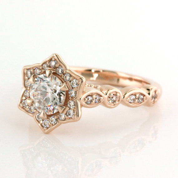 Floral Halo Moissanite Engagement Ring - Sabrina - Moissanite Rings