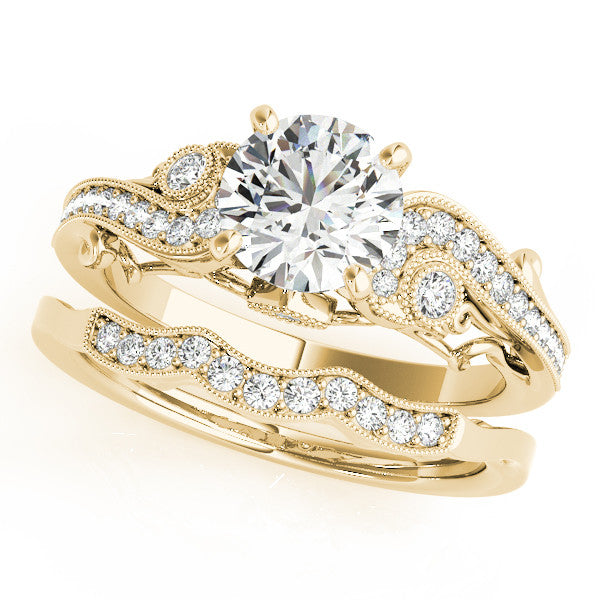 Vintage Style Diamond Setting Moissanite Center Engagement Ring - Seeds of Love - Moissanite Rings