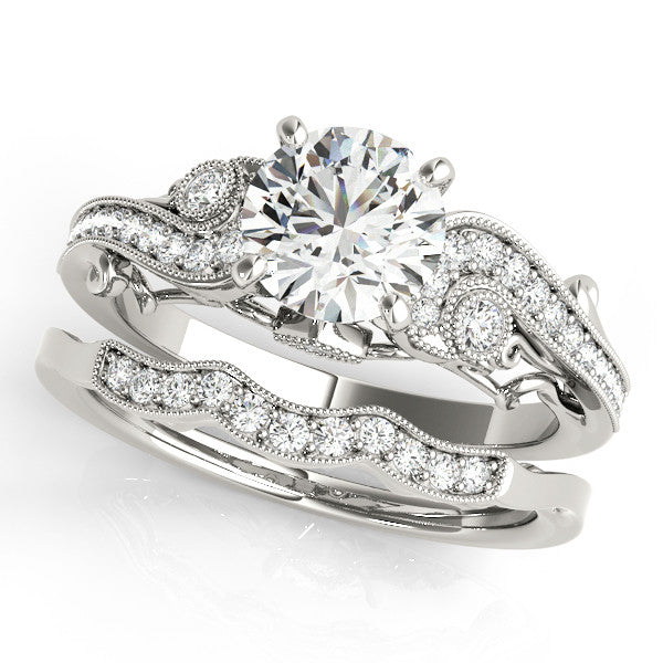 Vintage Style Diamond Setting Moissanite Center Engagement Ring - Seeds of Love - Moissanite Rings