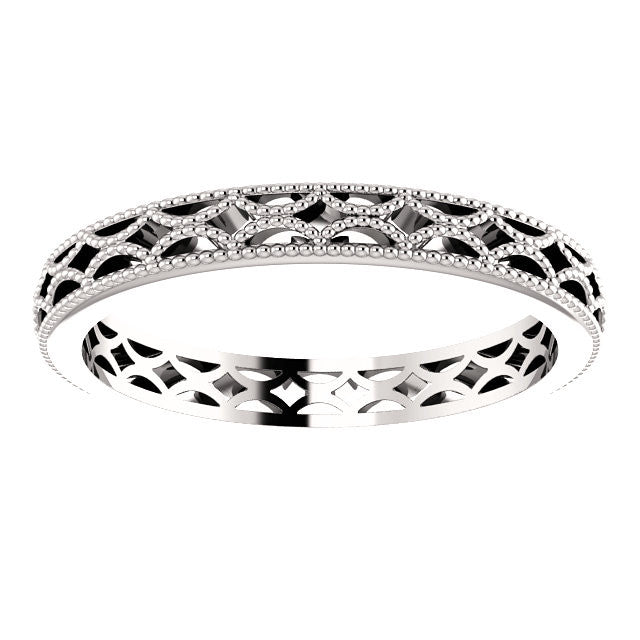 Milgrain Crescent Design Wedding Band - Moissanite Rings