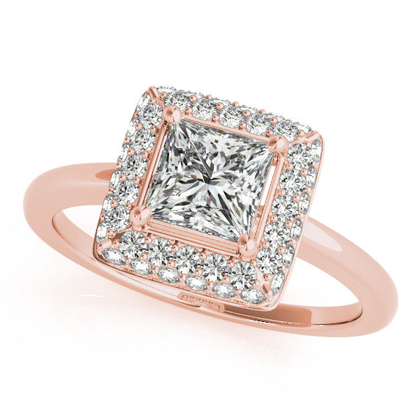 Princess Cut Bezel Set Diamond Halo Engagement Ring - Belle - Moissanite Rings