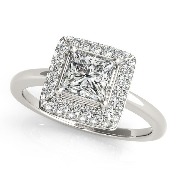 Princess Cut Bezel Set Diamond Halo Engagement Ring - Belle - Moissanite Rings