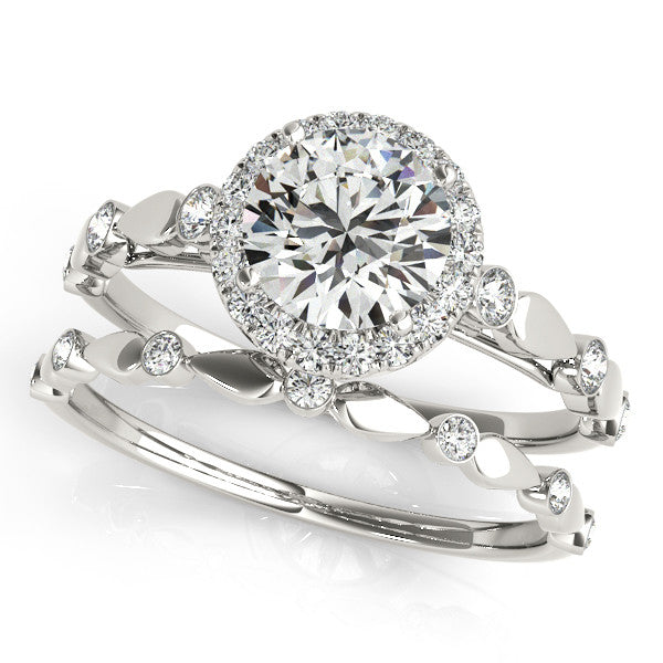 Round Moissanite Engagement Ring Diamond Setting with Matching Wedding Band- Twilight - Moissanite Rings
