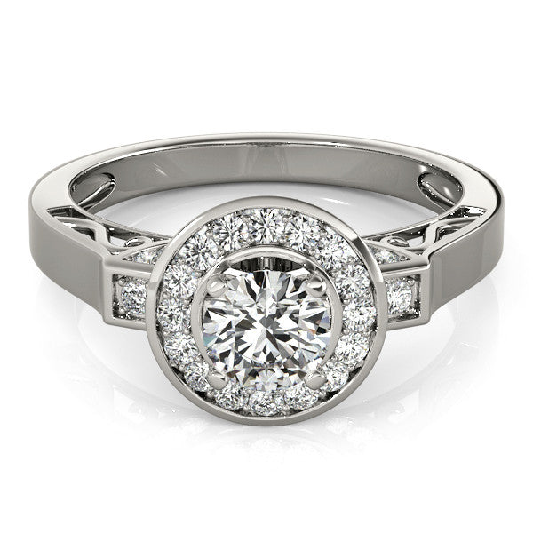 Sculpted Diamond Halo Moissanite Engagement Ring - - Moissanite Rings