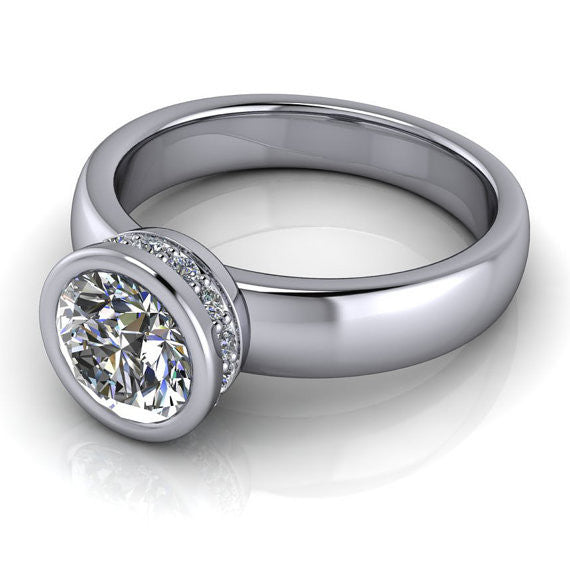 Bezel Set  8 mm Moissanite Solitaire Engagement Ring- Wrapped in Love - Moissanite Rings