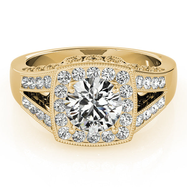 Squared Diamond Halo Vintage Style Engagement Ring - Bab - Moissanite Rings