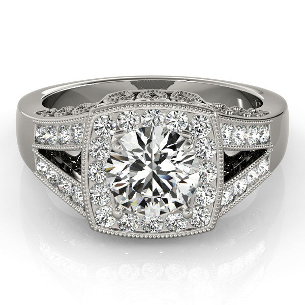 Squared Diamond Halo Vintage Style Engagement Ring - Bab - Moissanite Rings