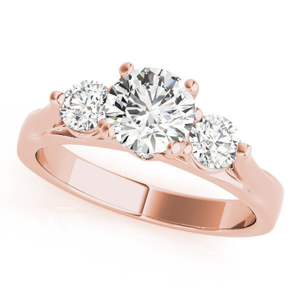 Three Stone Engagement Ring  and Diamond Wedding Band - May - Moissanite Rings