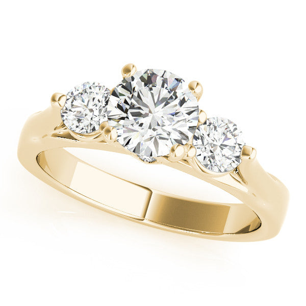 Three Stone Engagement Ring  and Diamond Wedding Band - May - Moissanite Rings