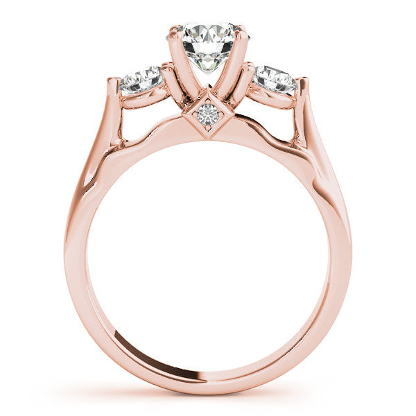 Three Stone Engagement Ring  and Diamond Wedding Band - May - Moissanite Rings