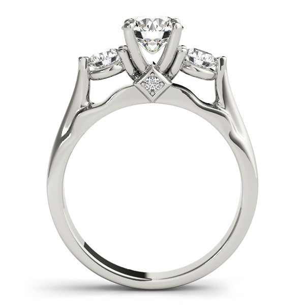 Three Stone Engagement Ring  and Diamond Wedding Band - May - Moissanite Rings