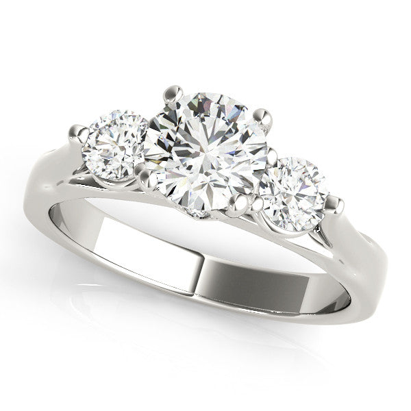 Three Stone Engagement Ring  and Diamond Wedding Band - May - Moissanite Rings