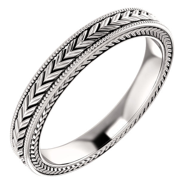 Engraved Solid Gold Wedding Band - Moissanite Rings