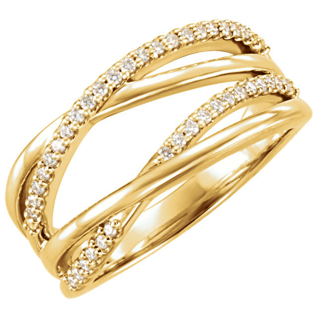 Yellow Gold Criss Cross Diamond Ring - Moissanite Rings