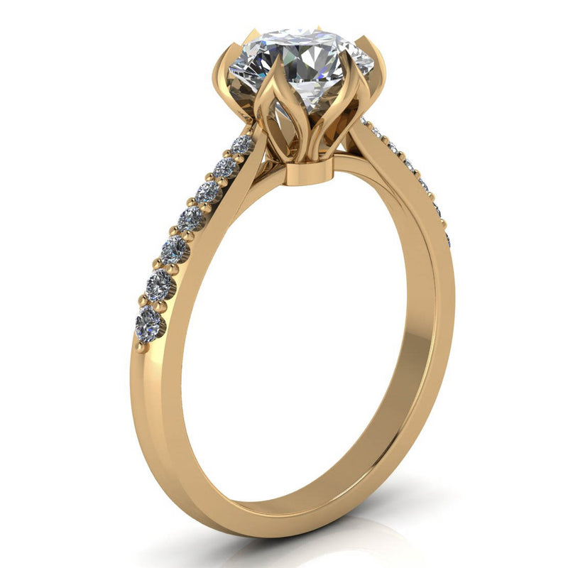Floral Head Diamond Setting Moissanite Center Engagement Ring - Poppy - Moissanite Rings