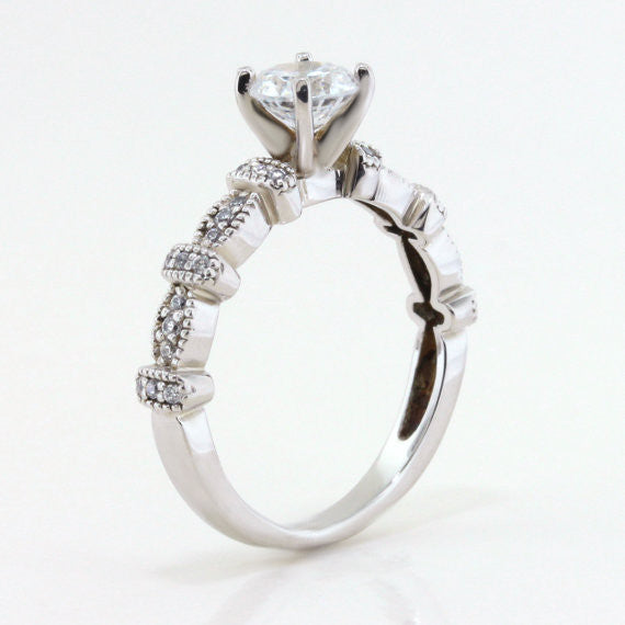 Diamond Accented Moissanite Engagement Ring - Vix - Moissanite Rings