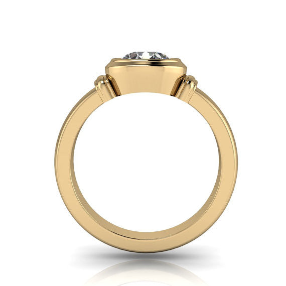 Forever One Moissanite Solitaire Engagement Ring - Bezeled Beauty - Moissanite Rings