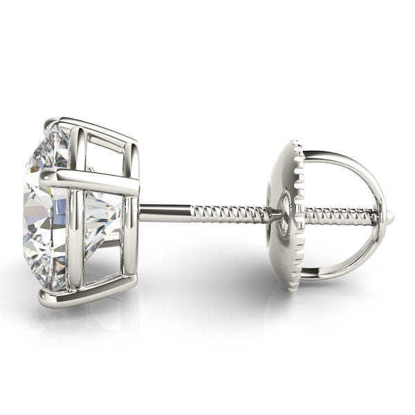 14k White Gold 1/2 Carat Moissanite Stud Earrings – Screw Back, Round Cut, VS1-VS2 Clarity