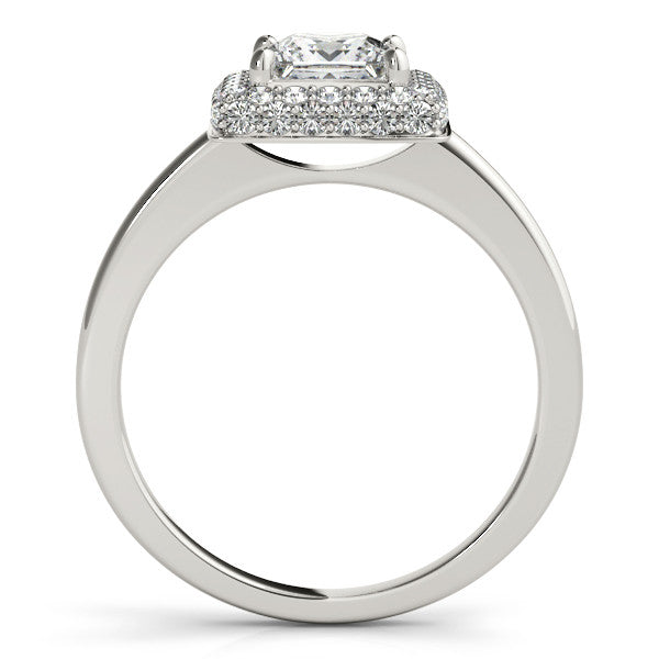 Wedding Set Princess Cut Bezel Set Diamond Halo Engagement Ring with Matching Diamond Band - Belle - Moissanite Rings